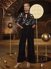Love & Roses Black Cosmic Metallic Velvet Wide Leg Jumpsuit - Image 4 of 4