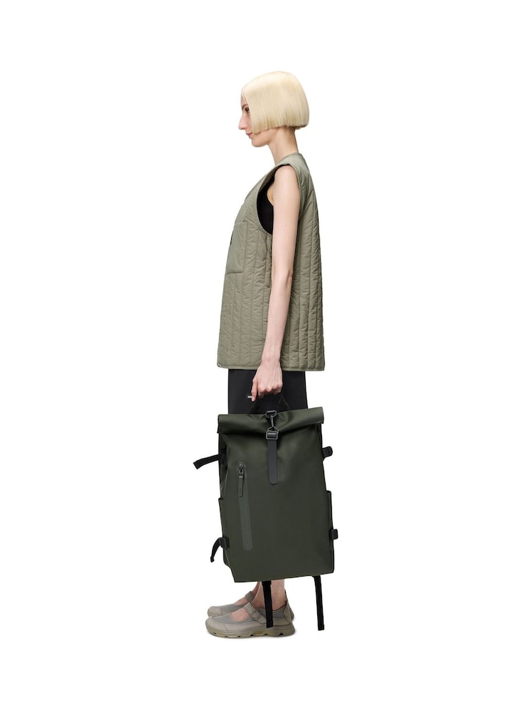 Rains Large Khaki Green Rolltop Rucksack - Image 4 of 4