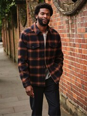 FatFace Milton Navy Bonded Fabric Check Overshirt - Image 1 of 2