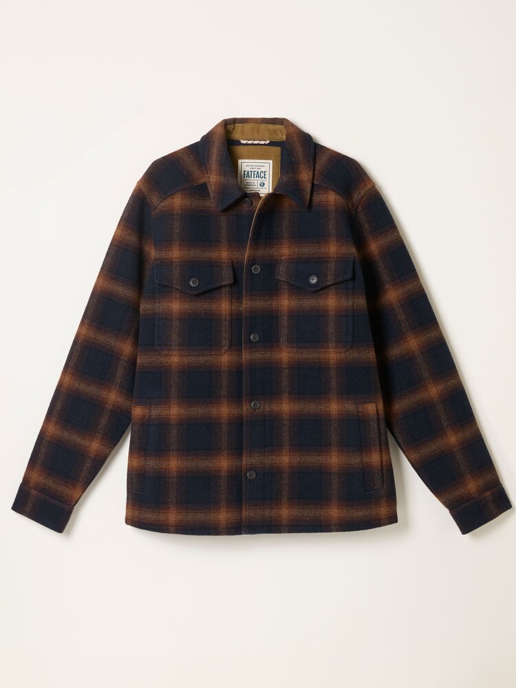FatFace Milton Navy Bonded Fabric Check Overshirt - Image 2 of 2 FatFace Milton Navy Bonded Fabric Check Overshirt - Image 2 of 2