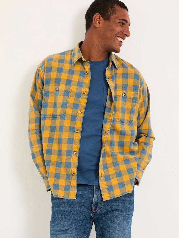 FatFace Thursby Ochre Yellow Long Sleeve Relaxed Fit Gingham Shirt - Image 1 of 4