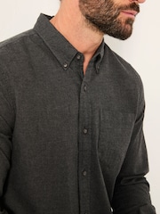 FatFace Tadlow Dark Grey Long Sleeve Herringbone Shirt - Image 4 of 5