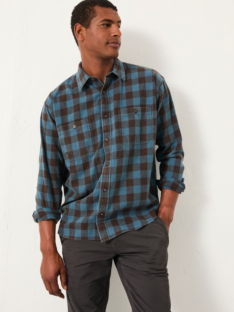 FatFace Thursby Mid Blue Long Sleeve Relaxed Fit Gingham Shirt - Image 1 of 5