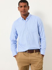 FatFace Seagre Blue Long Sleeve Semi Plain Shirt - Image 1 of 5