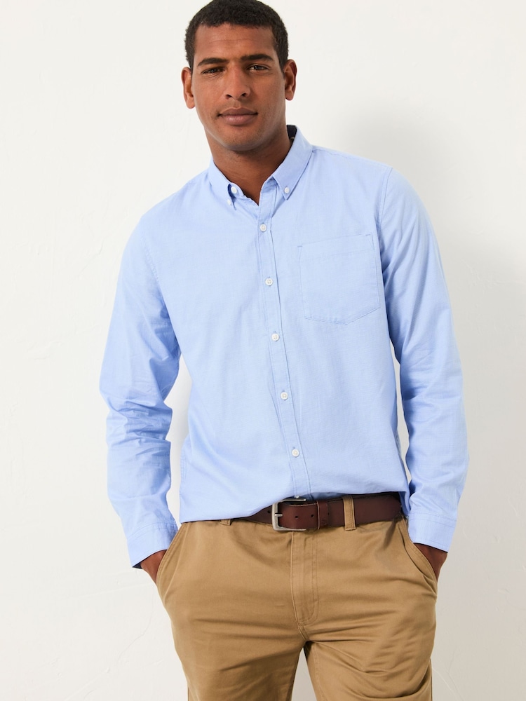 FatFace Seagre Blue Long Sleeve Semi Plain Shirt - Image 1 of 5