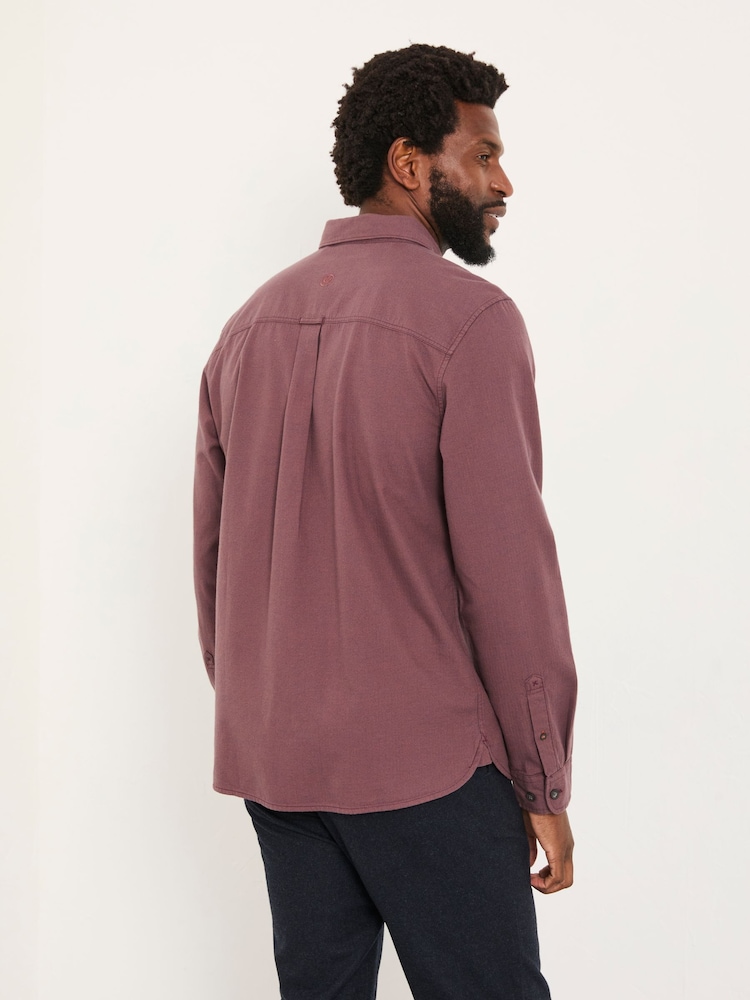 FatFace Tadlow Burgundy Red Long Sleeve Herringbone Shirt - Image 2 of 5 FatFace Tadlow Burgundy Red Long Sleeve Herringbone Shirt - Image 2 of 5