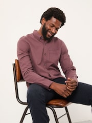 FatFace Tadlow Burgundy Red Long Sleeve Herringbone Shirt - Image 3 of 5