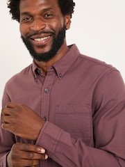 FatFace Tadlow Burgundy Red Long Sleeve Herringbone Shirt - Image 4 of 5