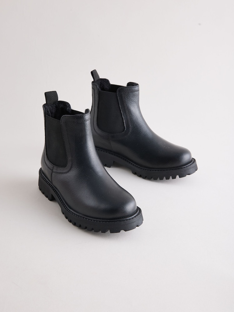 Black Wide Fit (G) Leather Warm Lined Chelsea Boots - Image 1 of 5