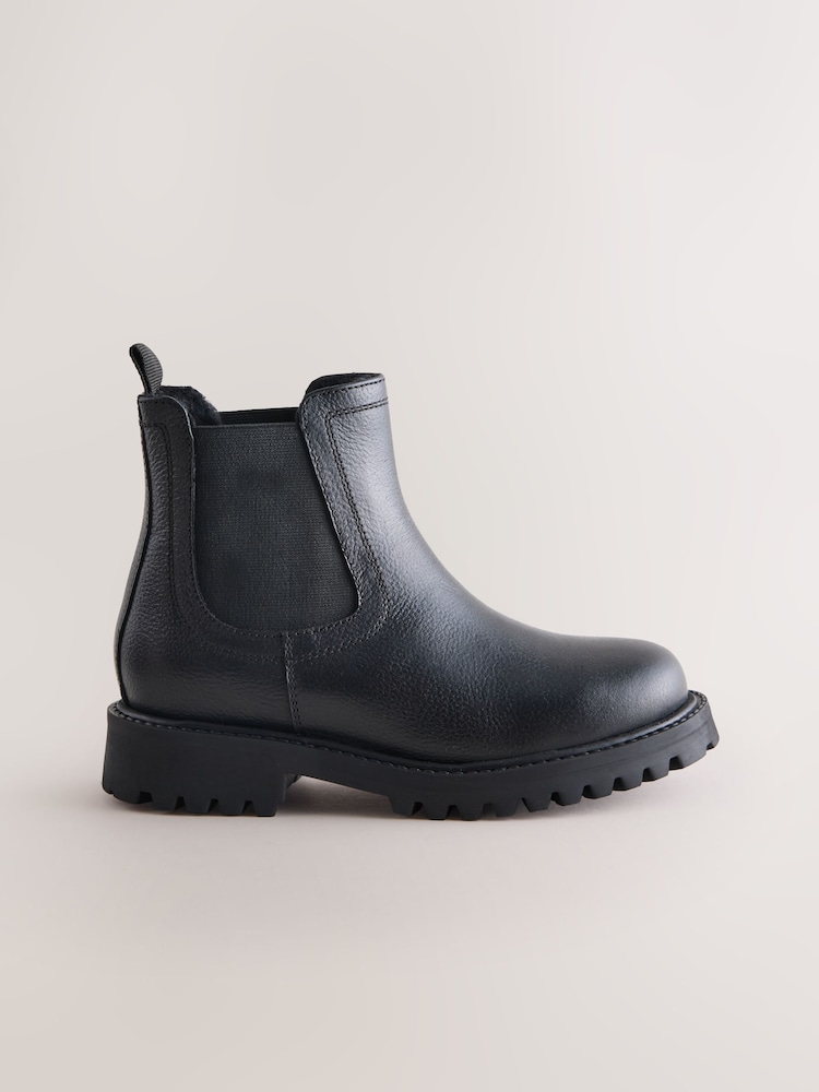 Black Wide Fit (G) Leather Warm Lined Chelsea Boots - Image 2 of 5
