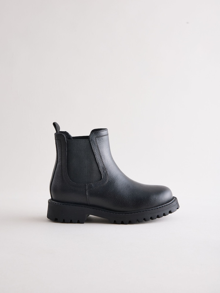 Black Standard Fit (F) Leather Warm Lined Chelsea Boots - Image 2 of 5 Black Standard Fit (F) Leather Warm Lined Chelsea Boots - Image 2 of 5