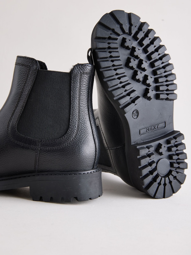 Black Standard Fit (F) Leather Warm Lined Chelsea Boots - Image 5 of 5 Black Standard Fit (F) Leather Warm Lined Chelsea Boots - Image 5 of 5