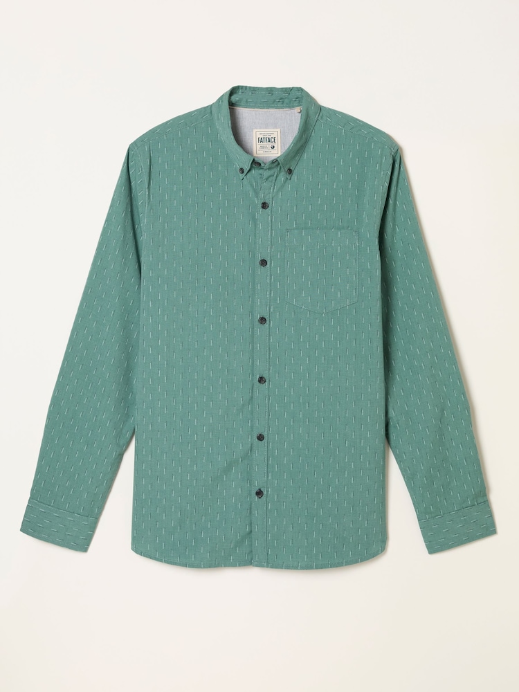 FatFace Emerald Green Long Sleeve Dot Print Shirt - Image 5 of 5