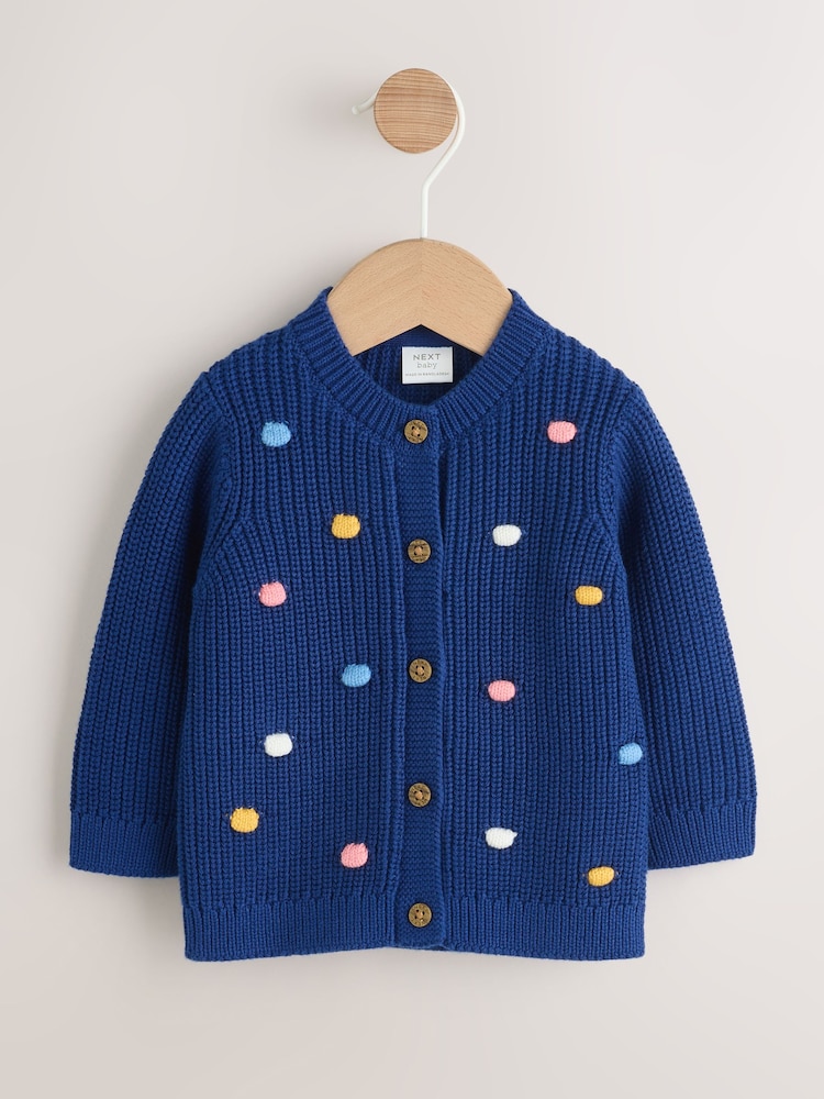 Navy and Multi Colour Bobble Baby Knitted Cardigan (0mths-3yrs) - Image 1 of 6