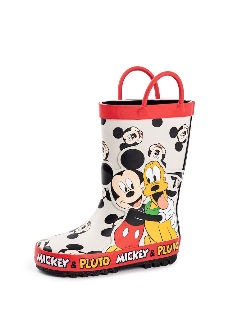 Vanilla Underground White Mickey & Pluto Boys Wellies with Handles - Image 1 of 6