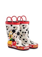 Vanilla Underground White Mickey & Pluto Boys Wellies with Handles - Image 2 of 6
