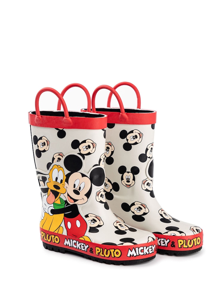 Vanilla Underground White Mickey & Pluto Boys Wellies with Handles - Image 2 of 6