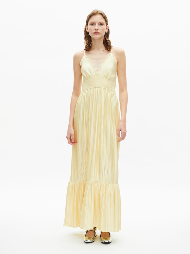 The Kooples Yellow V-Neck Sheered Waist Cami Maxi Dress - Image 3 of 5
