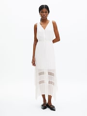 The Kooples Natural V-Neck Pleated Midi Dress - Image 1 of 3