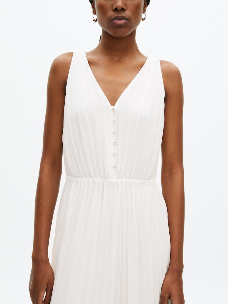 The Kooples Natural V-Neck Pleated Midi Dress - Image 3 of 3