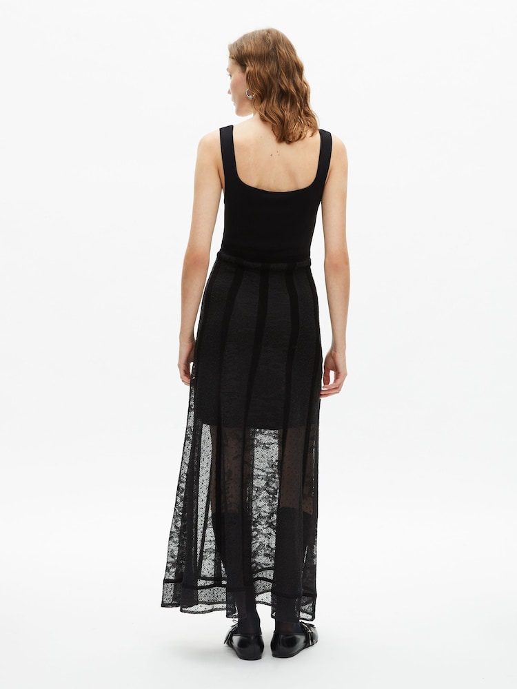 The Kooples Black Square Neck Sheer Lace Maxi Dress - Image 2 of 6