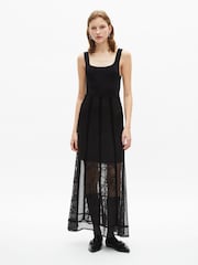 The Kooples Black Square Neck Sheer Lace Maxi Dress - Image 3 of 6