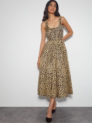 Monsoon Animal Sicily Leopard Print Midi Dress - Image 1 of 5