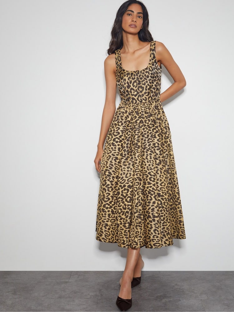 Monsoon Animal Sicily Leopard Print Midi Dress - Image 1 of 5