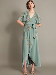 Зеленый - Платье с запахом и отделкой Monsoon Sarah - Image 1 of 5