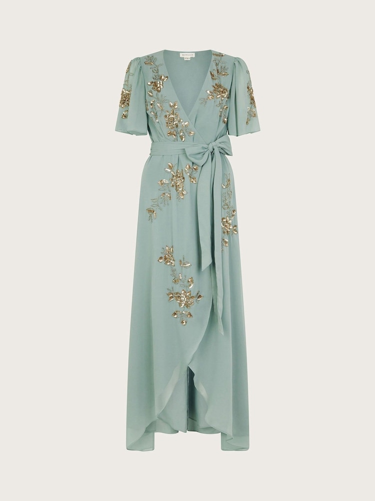 Monsoon Green Sarah Embellished Wrap Dress - Image 5 of 5 Monsoon Green Sarah Embellished Wrap Dress - Image 5 of 5