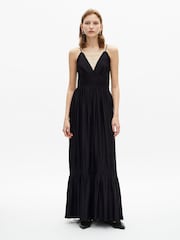The Kooples Black V-Neck Sheered Waist Cami Maxi Dress - Image 3 of 6