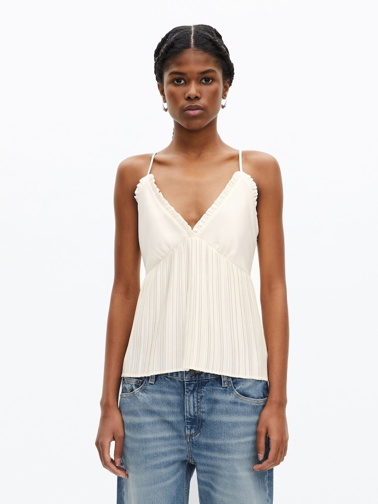 The Kooples Natural V-Neck Pleated Cami Vest Top - Image 1 of 6