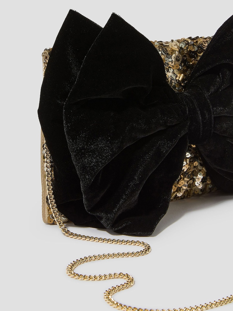 Monsoon Gold Bella Bow Embellished Clutch Bag - Image 5 of 5