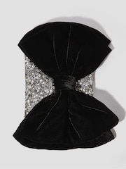 Monsoon Silver Bella Bow Embellished Clutch Bag - Image 1 of 4