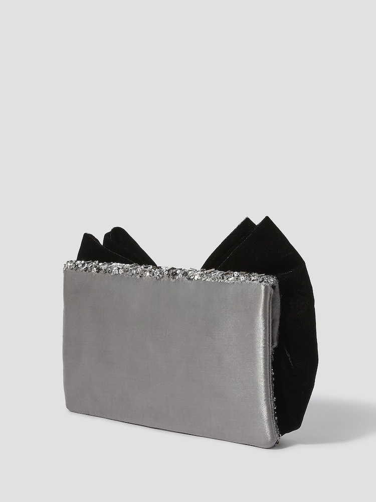 Monsoon Silver Bella Bow Embellished Clutch Bag - Image 2 of 4