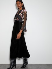 Monsoon Black Ariella Floral Devore Velvet Midi Dress - Image 1 of 4