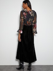 Monsoon Black Ariella Floral Devore Velvet Midi Dress - Image 3 of 4