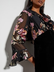 Monsoon Black Ariella Floral Devore Velvet Midi Dress - Image 4 of 4