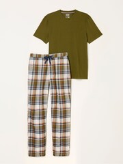 FatFace Beale Khaki Green Check Pyjama Set - Image 1 of 2