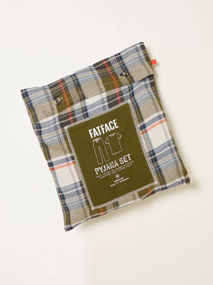 FatFace Beale Khaki Green Check Pyjama Set - Image 2 of 2