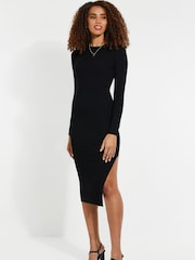 Threadbare Black Ribbed Side Split Dress - Image 1 of 4