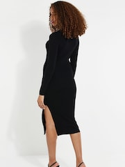 Threadbare Black Ribbed Side Split Dress - Image 2 of 4