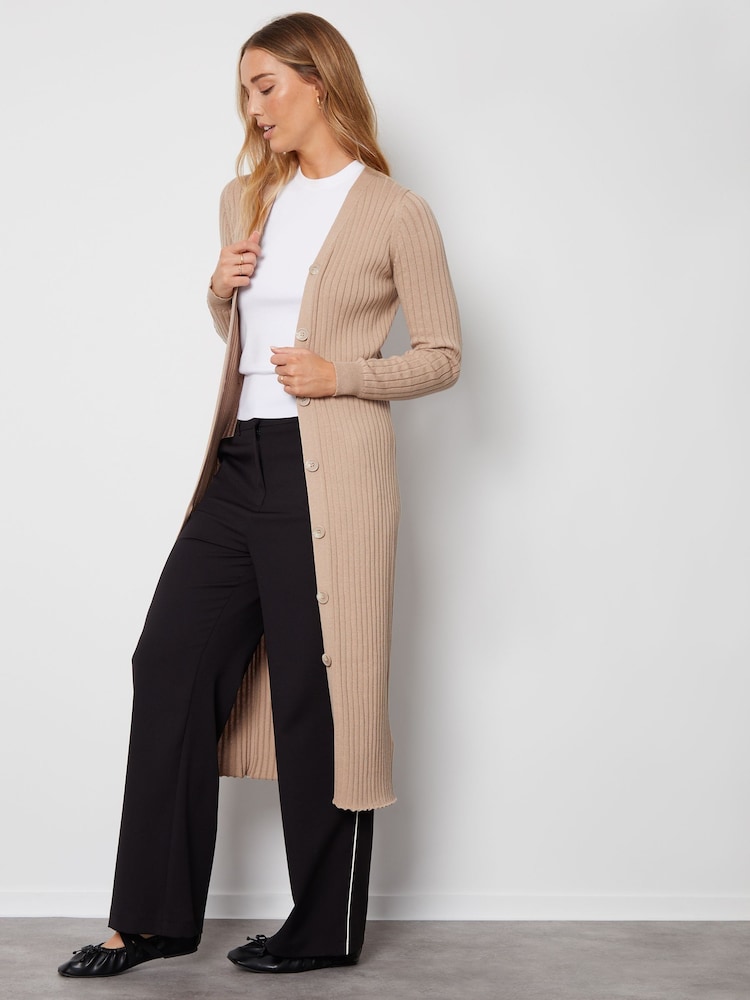 Threadbare Brown Cardigan Style Knitted Midi Dress - Image 2 of 4 Threadbare Brown Cardigan Style Knitted Midi Dress - Image 2 of 4