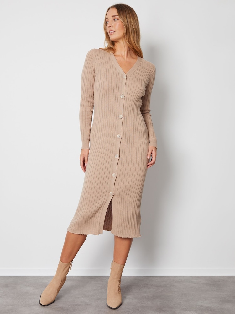 Threadbare Brown Cardigan Style Knitted Midi Dress - Image 4 of 4 Threadbare Brown Cardigan Style Knitted Midi Dress - Image 4 of 4