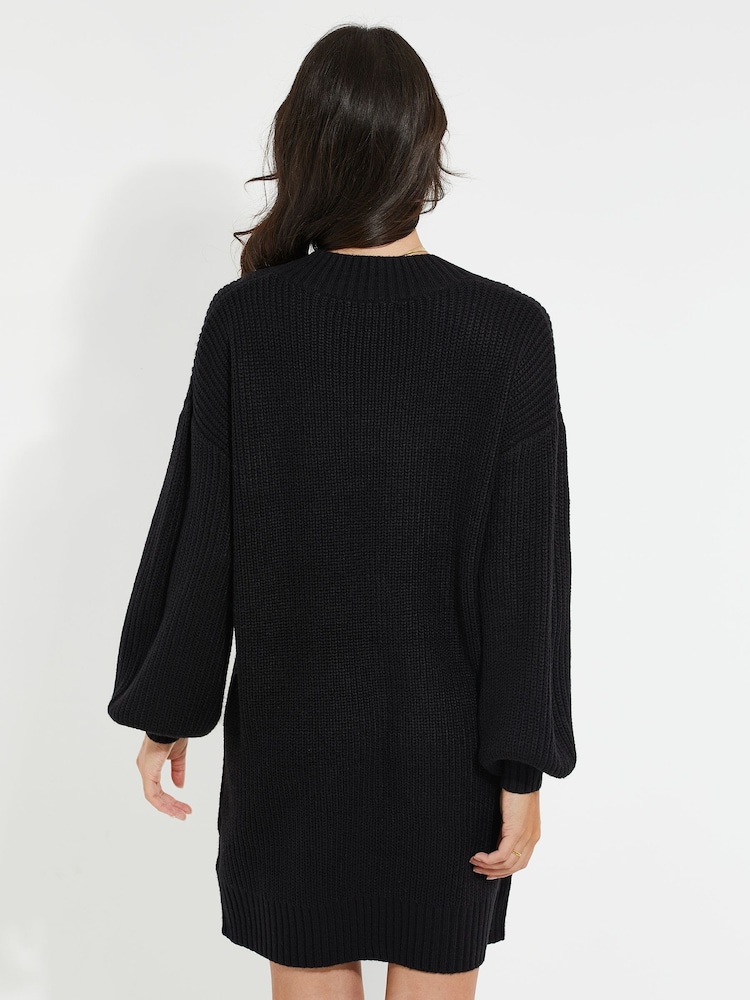 Threadbare Black Curve V-Neck Knitted Jumper Dress - Image 2 of 4
