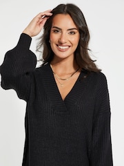 Threadbare Black Curve V-Neck Knitted Jumper Dress - Image 4 of 4