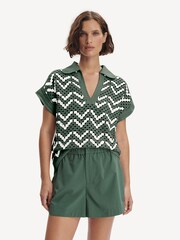 Varley Green Joelle Crochet Polo Top - Image 1 of 6