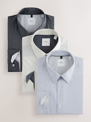 Grey Regular Fit Easy Care Single Cuff Smart Shirts 3 Pack - Image 1 of 6
