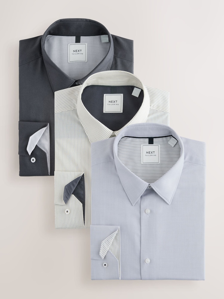 Grey Regular Fit Easy Care Single Cuff Smart Shirts 3 Pack - Image 1 of 6