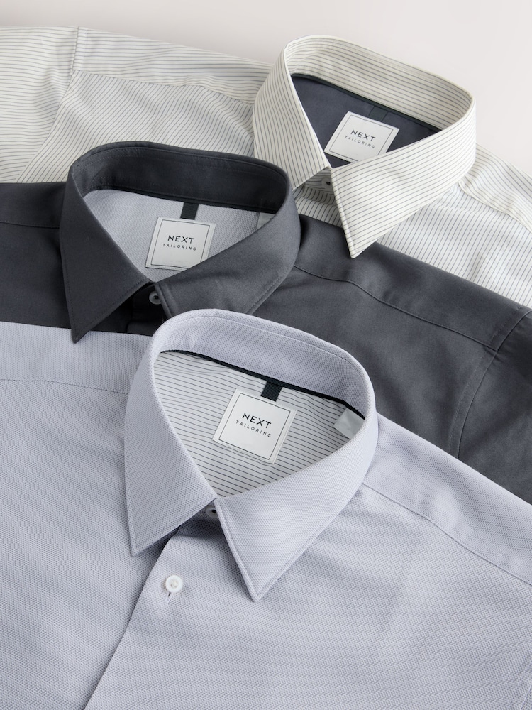 Grey Regular Fit Easy Care Single Cuff Smart Shirts 3 Pack - Image 6 of 6